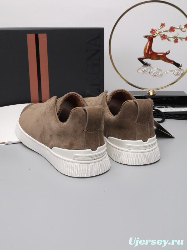 2024 Men Ermenegildo Zegna Brown Suede Sneakers MJ00240