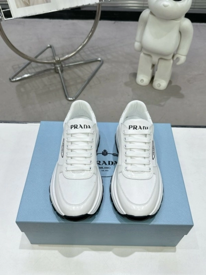 2025 Women Prada White Leather Sneakers