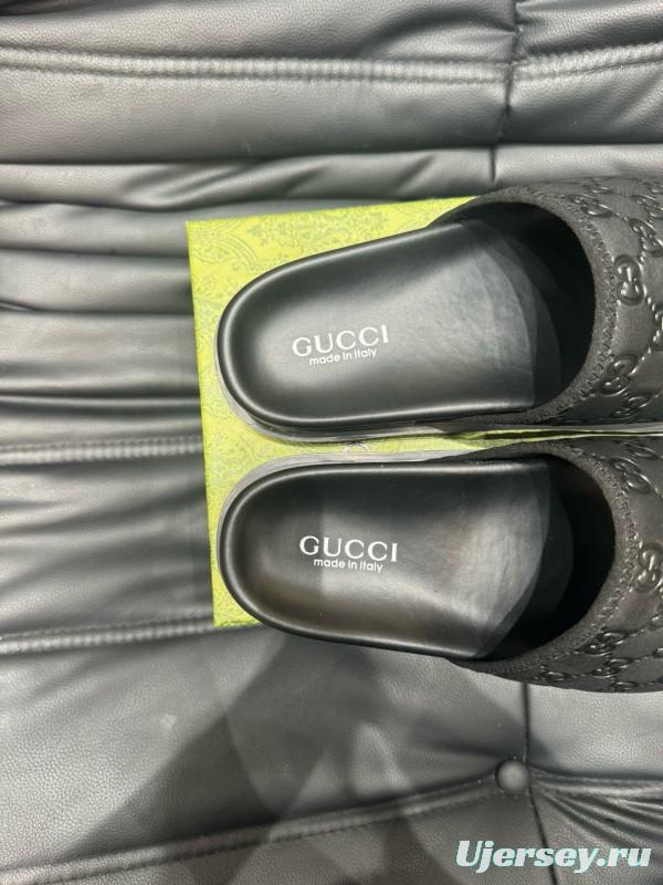 2024 Slippers Gucci Black Leather Slippers MJ00200