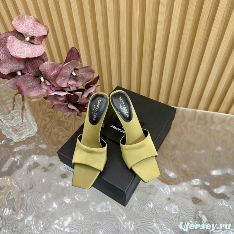 2025 Women Yves Saint Laurent Beige Satin Heeled Sandals