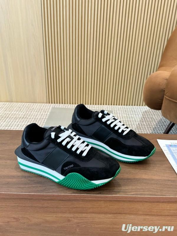 2025 Unisex TOM FORD Black White Green Leather Suede Sneakers LY00360(F)/LY00370(M)