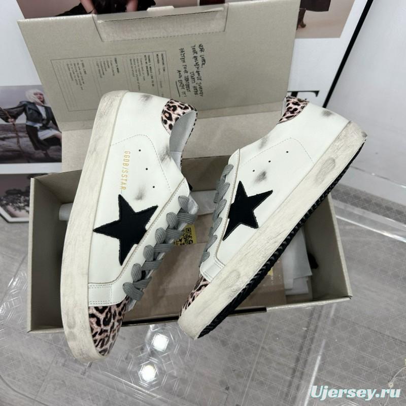 2025 Women GGDB White Black Leopard Print Leather Sneakers