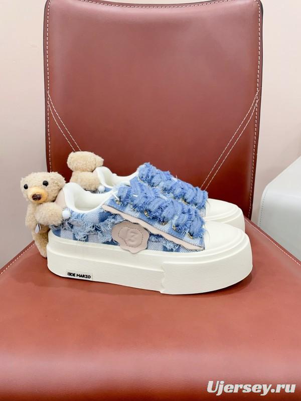 2025 Women 13DE MARZO Blue White Canvas Leather Casual Shoes Teddy Bear KFY00280