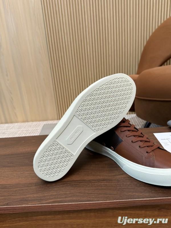 2025 Men TOM FORD Brown Black Leather Sneakers LY00360