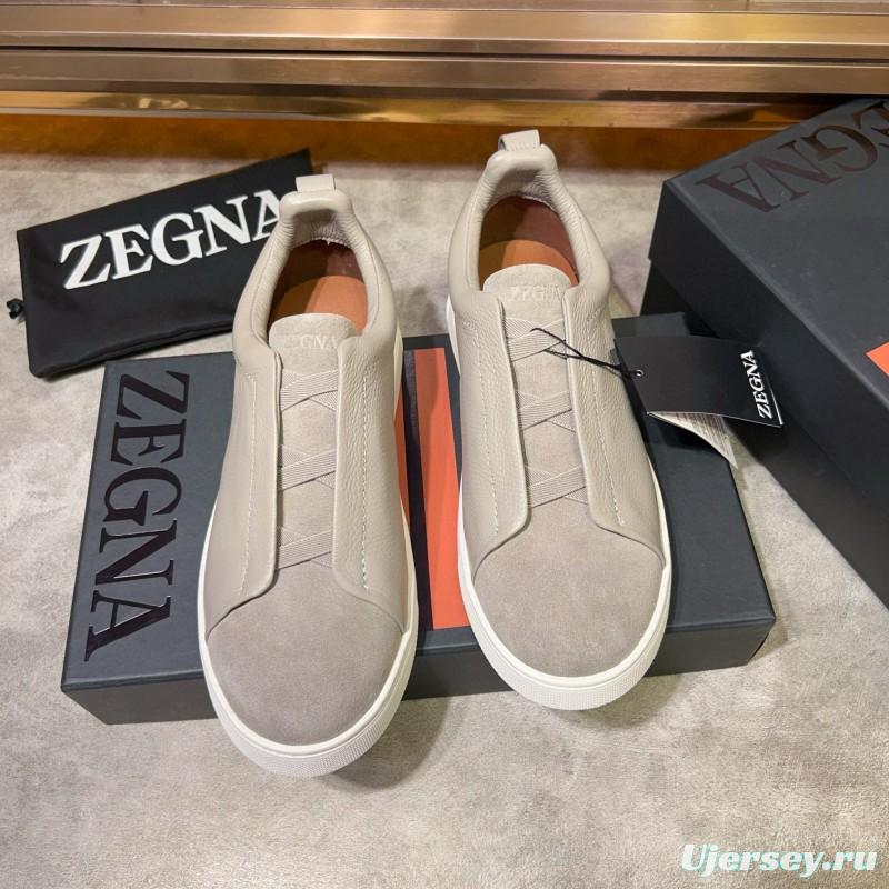 2024 Unisex Ermenegildo Zegna Beige Light Grey Suede Calfskin Sneakers