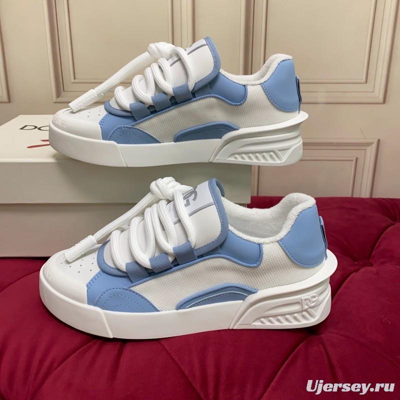 2025 Women Dolce & Gabbana White Blue Mesh Leather Sneakers