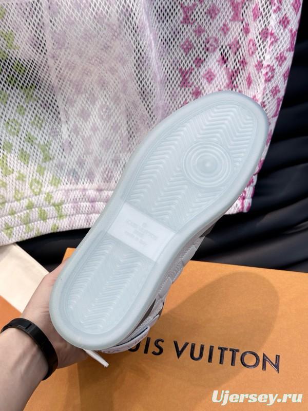 2024 Men Louis Vuitton White Grey Leather Canvas High Top Classic Sneakers MJ00420