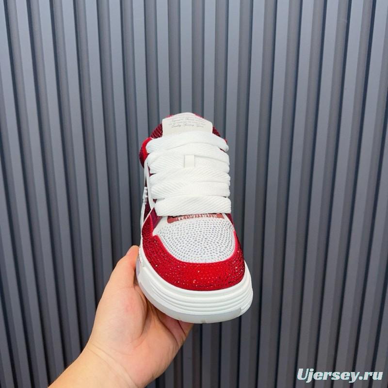 2024 Unisex Amiri Red White Leather Mesh Sneakers MJ00410