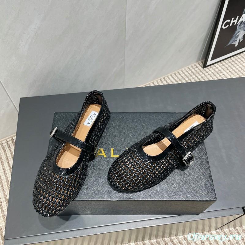 2025/Women Alaïa Black Woven Leather Mary Jane Flats LY00360(F)
