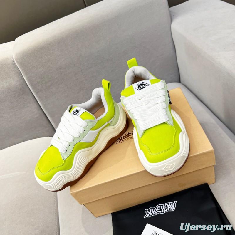 2025 Women HEYDAY Yellow White Green Canvas Leather Wave Bread Sneakers KFY00260
