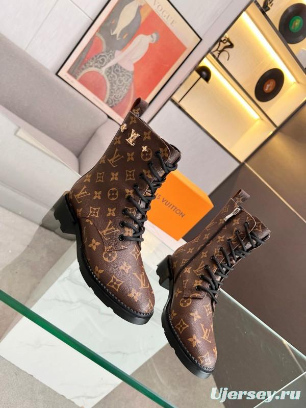 2024 Women Louis Vuitton Brown Leather Ankle Boots MJ00320