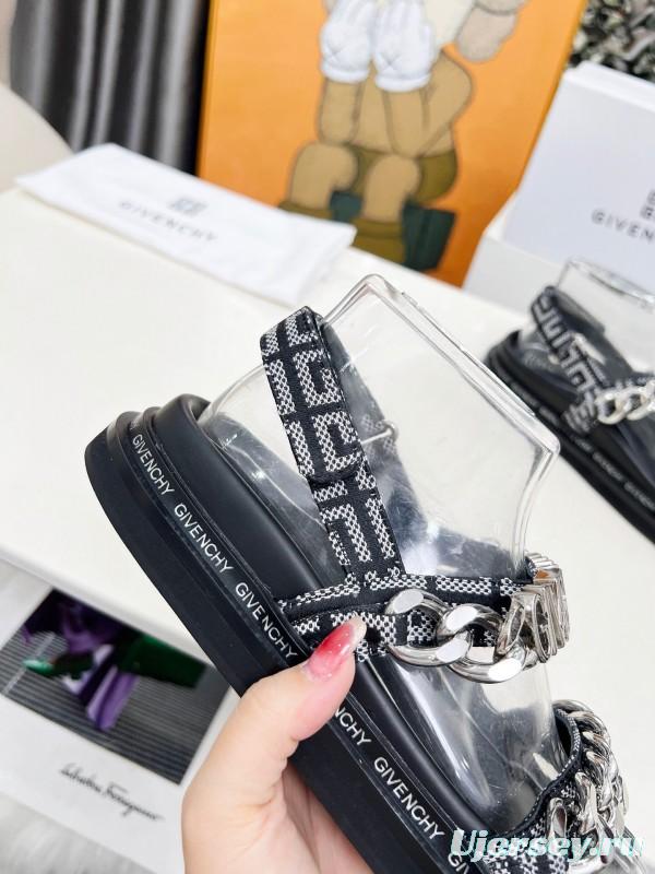 2025 Women Givenchy Black Leather Chain Sandals LY00260