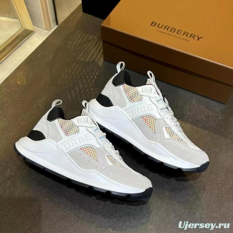 2025 Unisex Burberry White Grey Suede Calf Leather Sneakers Vintage Check MJ00380