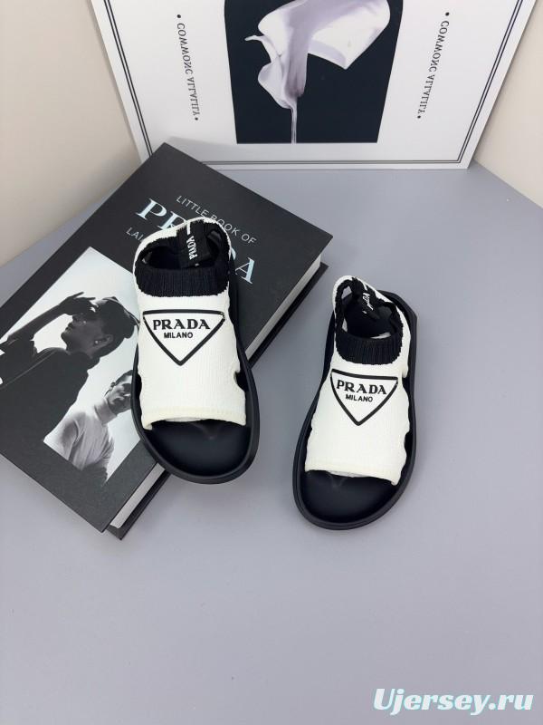 2025 Kids PRADA Black White Fabric Sandals