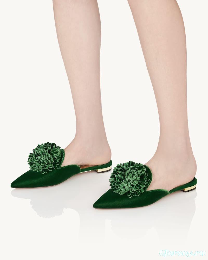 2025 Women Aquazzura Green Velvet Slippers