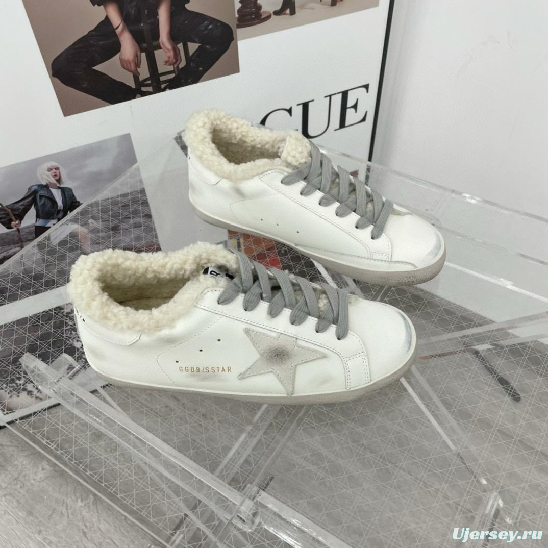 2025 Women GGDB White Grey Leather Shearling Sneakers