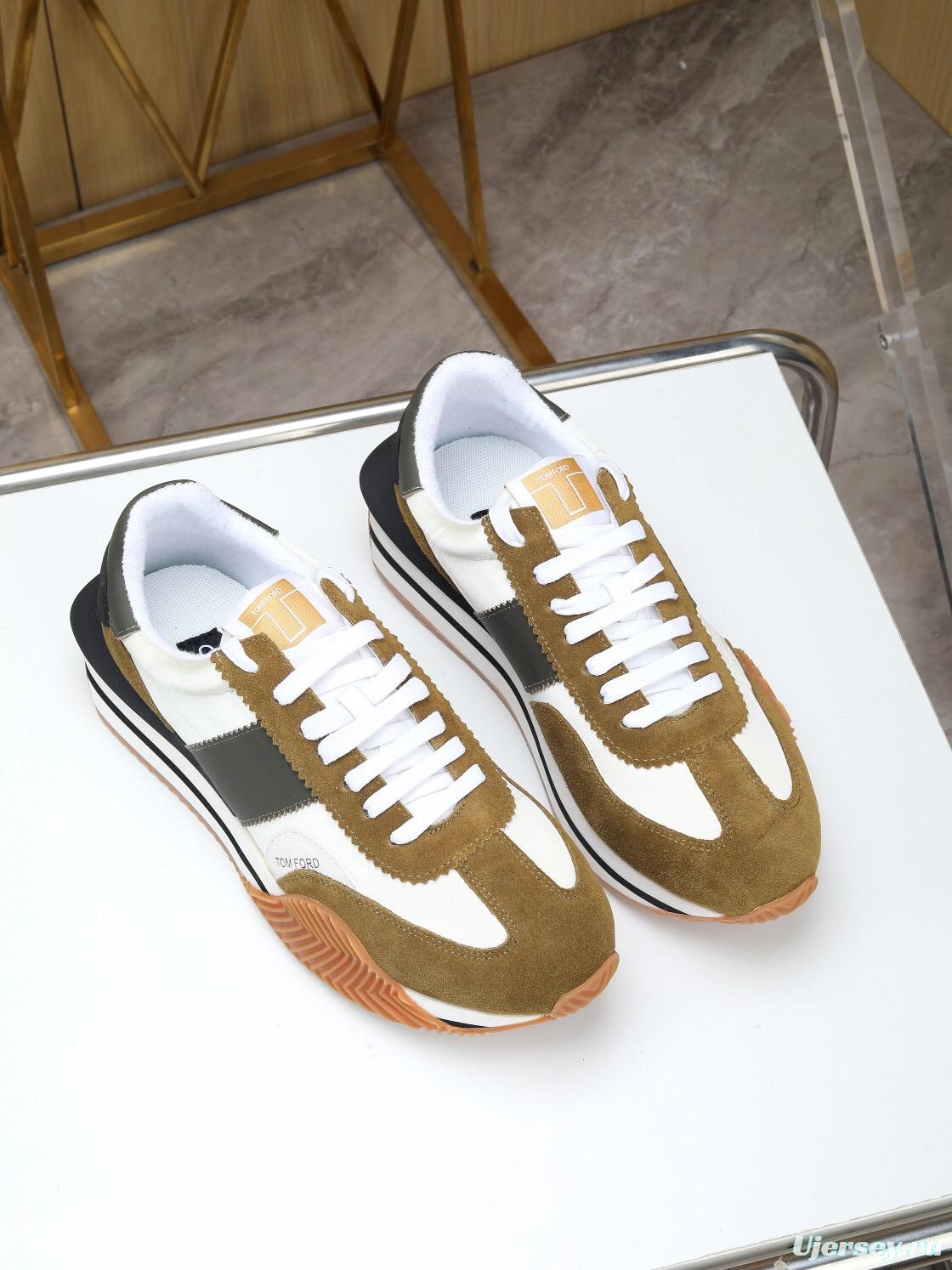2025 Unisex TOM FORD White Black Brown Leather Suede Sneakers LY00360(LY00370)