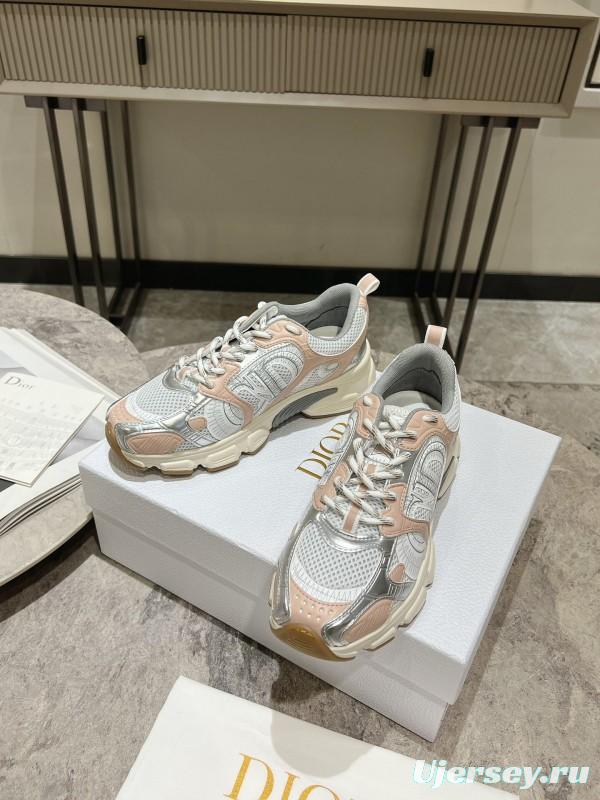 2025 Women Dior White Pink Grey Mesh Leather Running Shoes