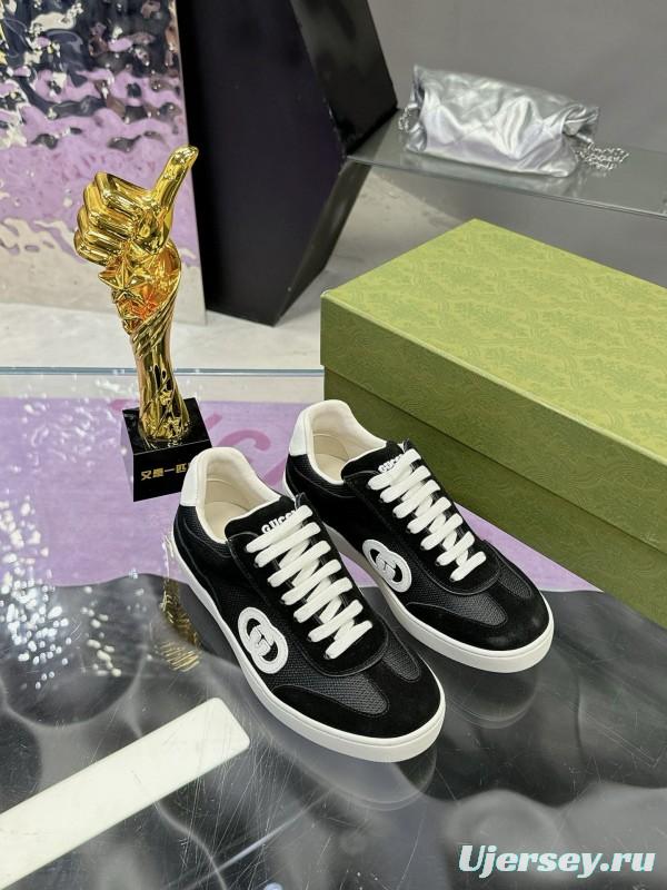 2024 Unisex Gucci Black White Leather Sneakers MJ00310