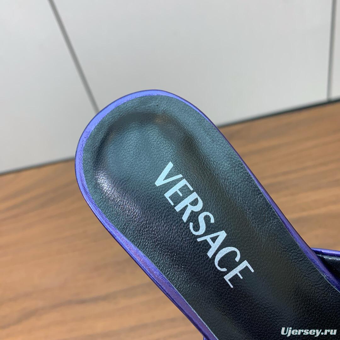 2025 Women VERSACE Purple Leather Slippers