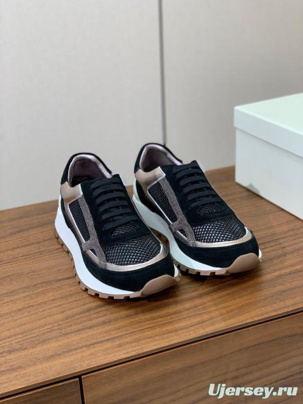 2025 Women Brunello Cucinelli Black Rose Gold Mesh Suede Leather Sneaker