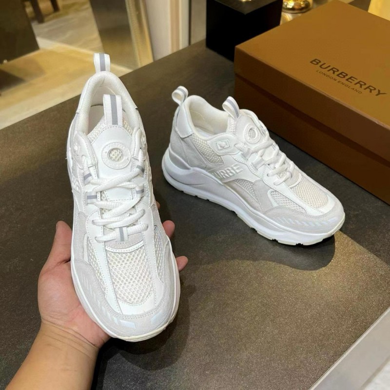 2025 Unisex Burberry White Grey Suede Mesh Sneakers MJ00380