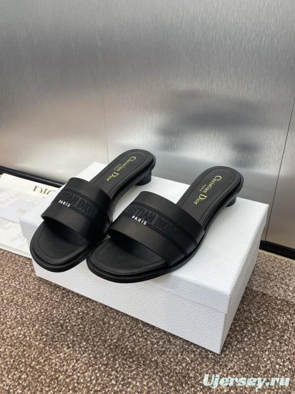 2025 Women Dior Black Leather Slippers CHRISTIAN DIOR PARIS