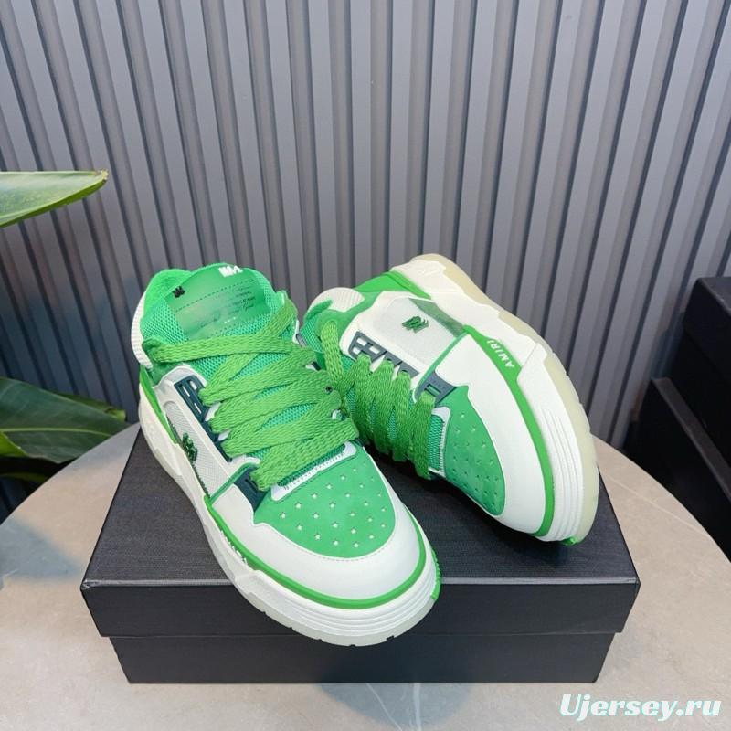 2024 Unisex Amiri Green White Leather Mesh Sneakers MJ00360