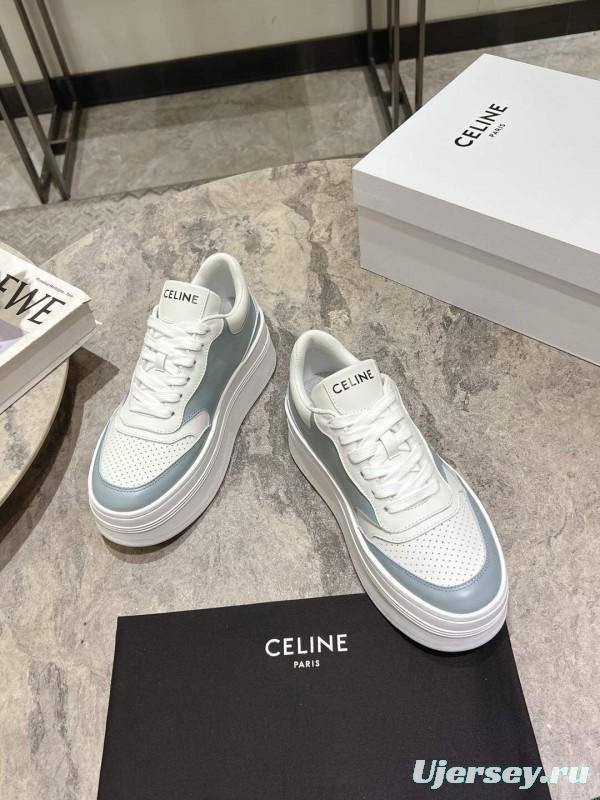 2025 Women Celine Blue White Leather Mesh Sneakers