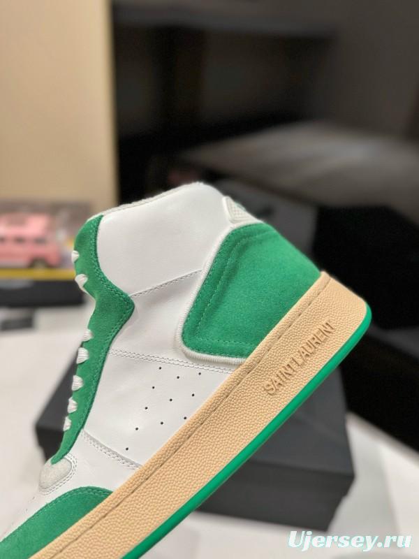 2024 Unisex Yves Saint Laurent White Green Leather Sneakers MJ00390