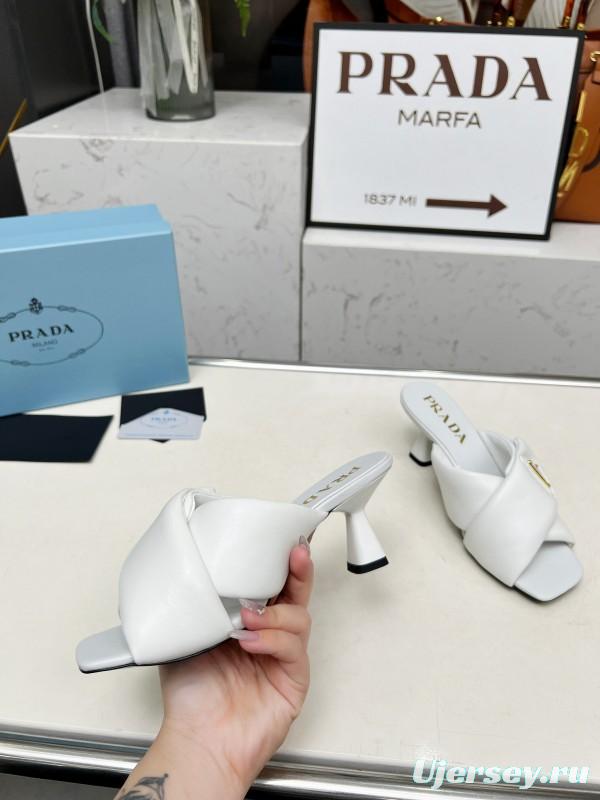 2025 Women Prada White Lambskin Mules