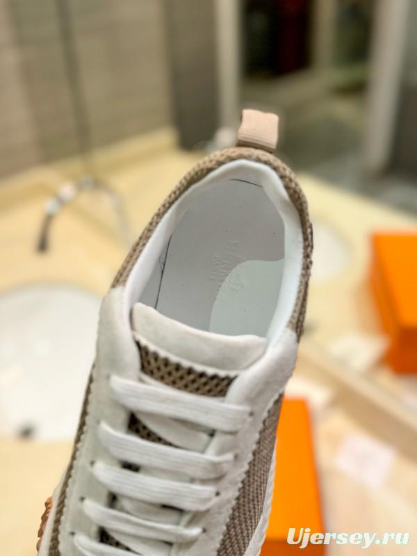 2024 Women Hermès beige white mesh leather sneakers