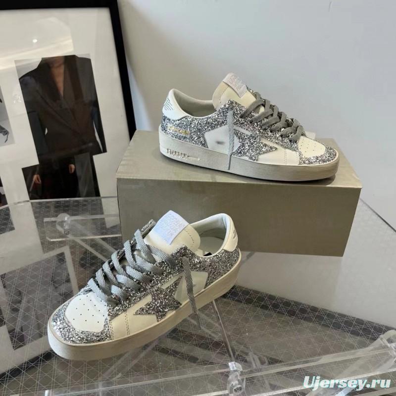 2024 Unisex GGDB White Silver Leather Glitter Low-Top Sneakers MJ00260