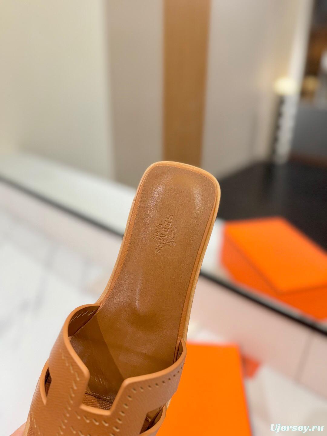 2025 Women Hermès Brown Leather Slippers