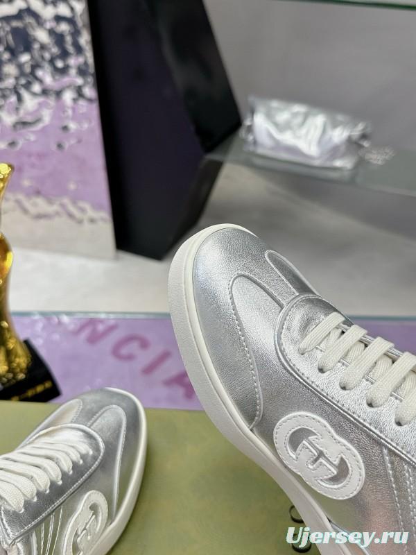 2024 Unisex Gucci Silver White Leather Suede Sneakers MJ00310