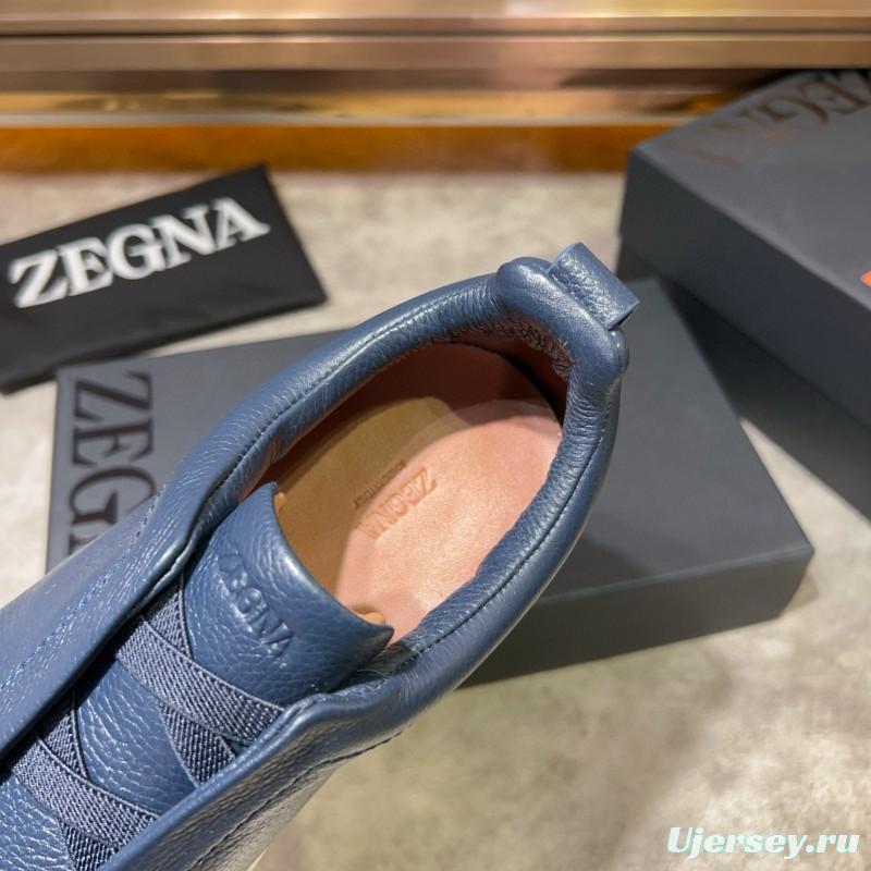 2024 Men Ermenegildo Zegna Navy Calfskin Slip-On Sneakers MJ00280