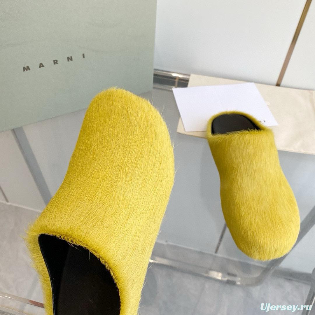 2024 Unisex Marni Yellow Horsehair Leather Mules MJ00320