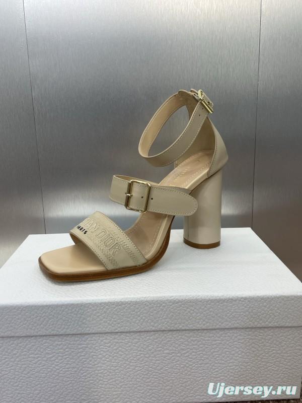 2025 Women Dior Beige Leather Sandals Buckle Strap High Heel