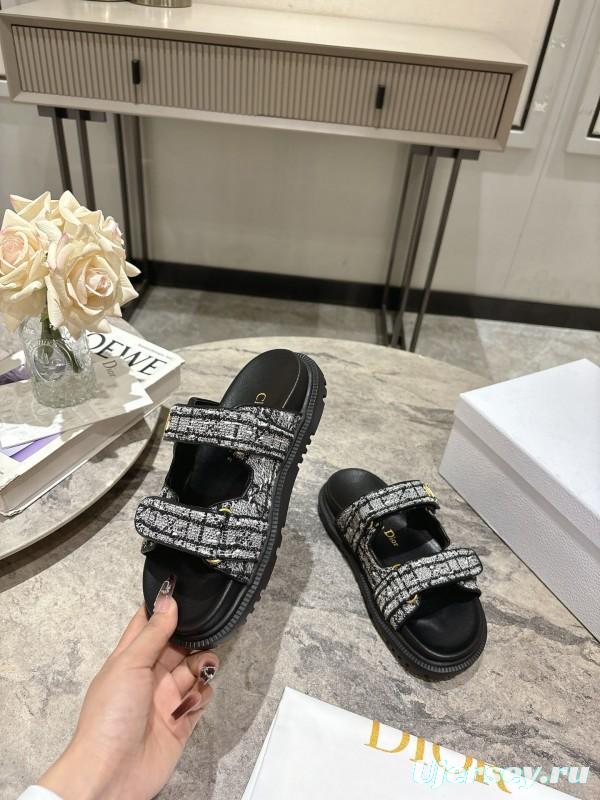 2025 Women Dior Black White Fabric Sandals KFY00300