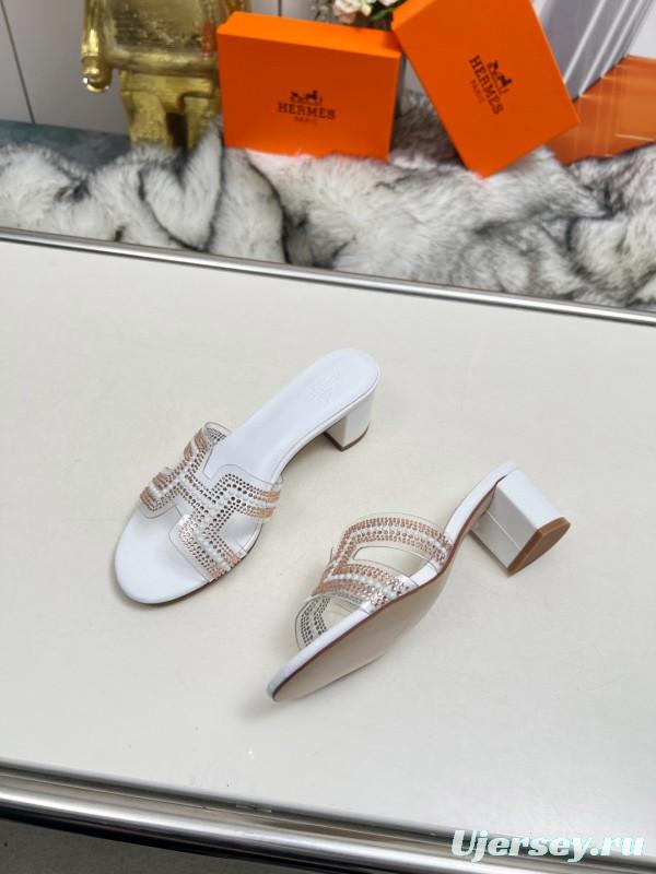 2025 Hermès White Leather Slippers H Pattern MJ00180