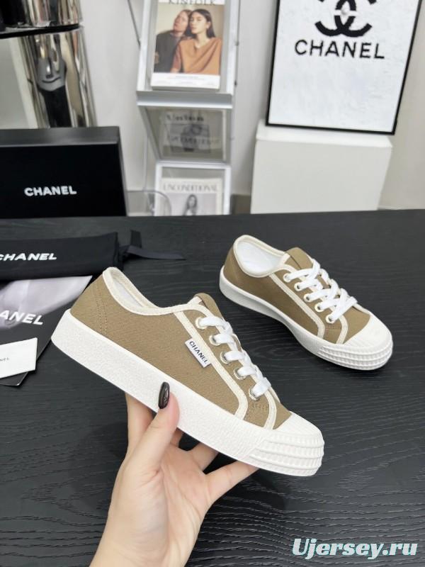 2025 Women Chanel Brown Canvas Sneakers LY00230