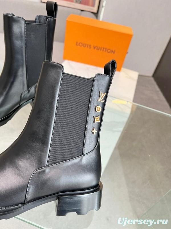 2024 Women Louis Vuitton Black Leather Ankle Boots MJ00310