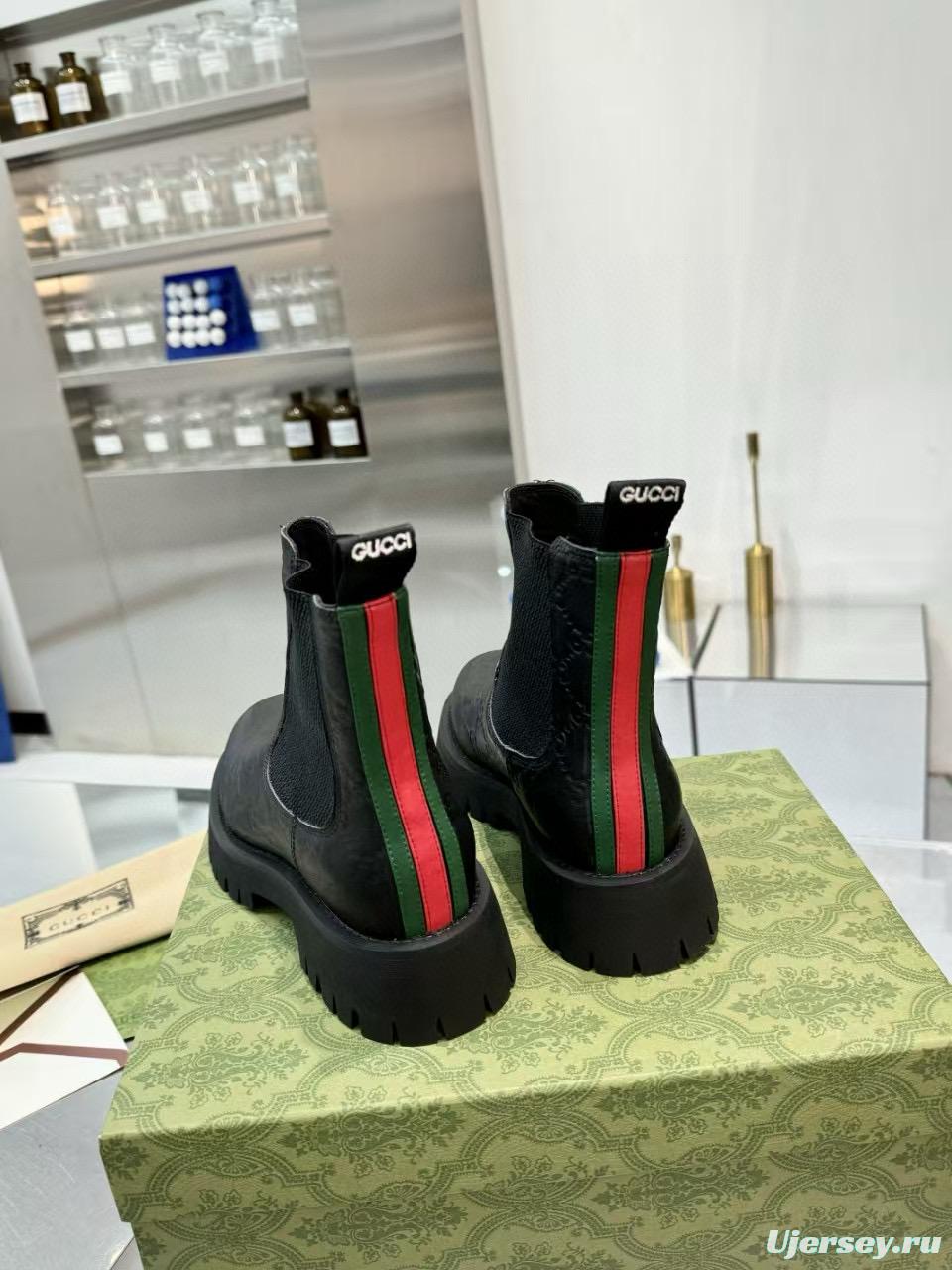 2024 Unisex Gucci Black Leather Martin Boots MJ00340