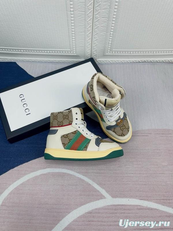 2024 Gucci Brown Beige Blue Green Canvas Kids Sneakers