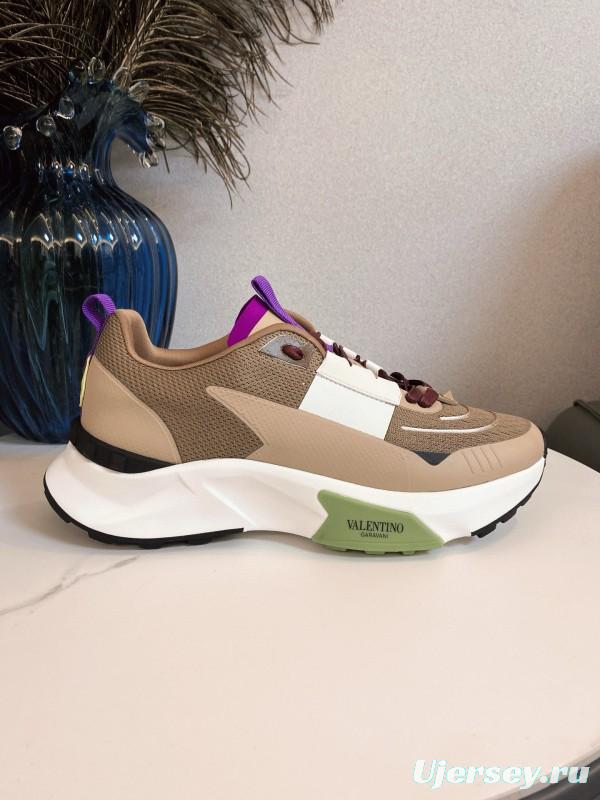 2024 Unisex Valentino beige white purple mesh leather sneakers