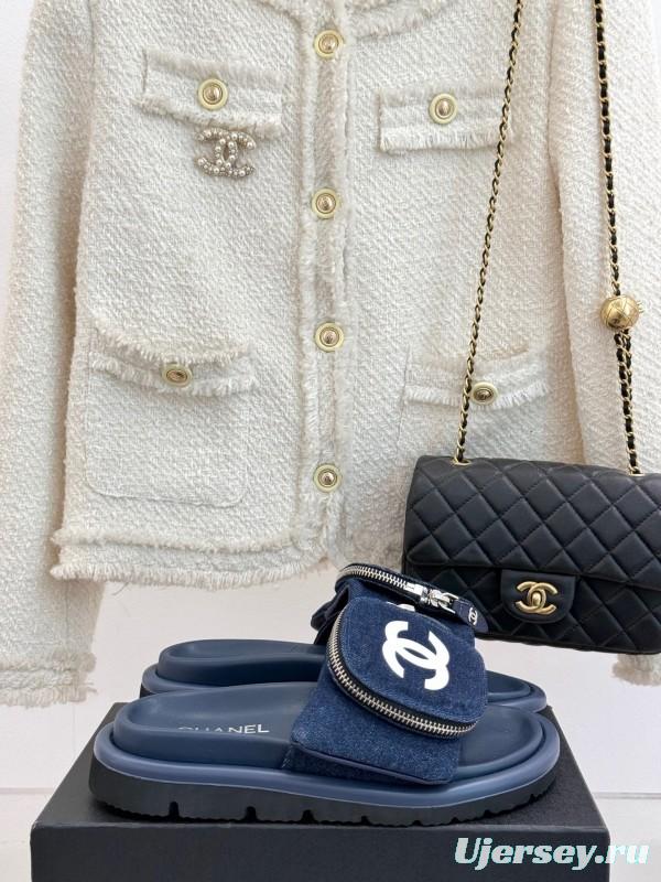 2025 Slippers Chanel Navy Denim Slippers