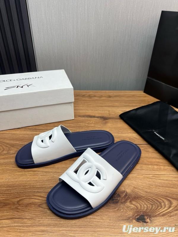 2025 Slippers Dolce & Gabbana White Navy Rubber Slippers