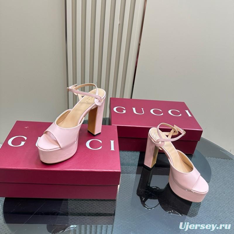 2024 Women Gucci Pink Leather Platform Sandals MJ00340