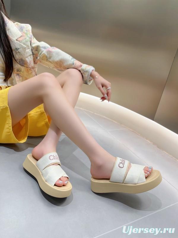 2025 Chloé White Canvas Slippers