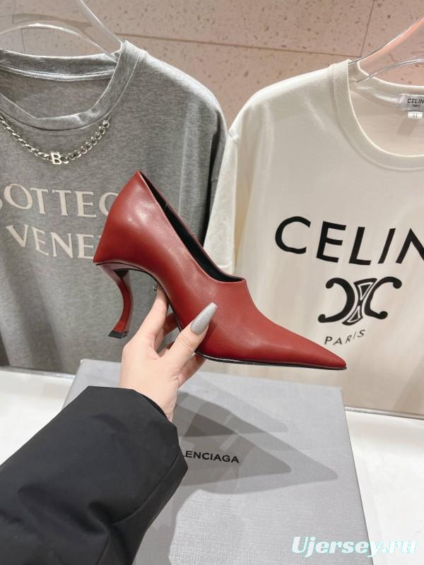 2025 Women Balenciaga Red Leather High Heel Shoes